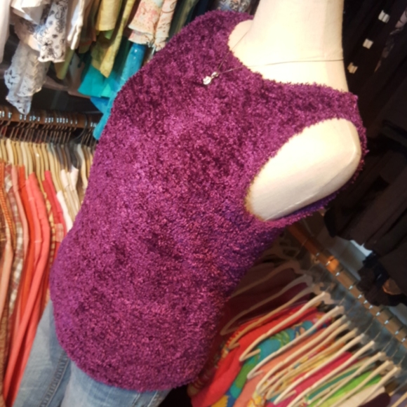 ORANGE USA ♡ Truly Gorgeous Vintage Extremely Soft Purple Knit Sleeveless Top L - Picture 4 of 14